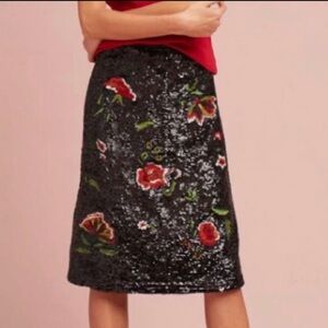 Anthropologie Maeve Garden Glitz Sequin Floral Skirt sz 14 NWT